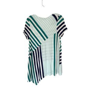 NWT Anthropologie Little Yellow Button Green Striped Short Sleeve T-Shirt Medium